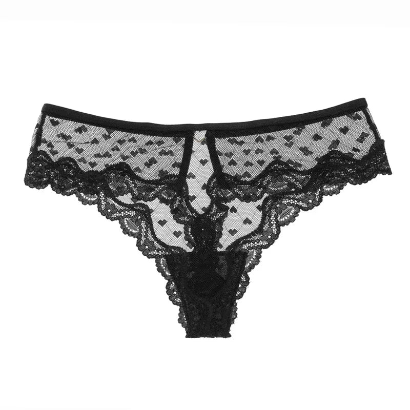 Embroidered Heart Lace Panties