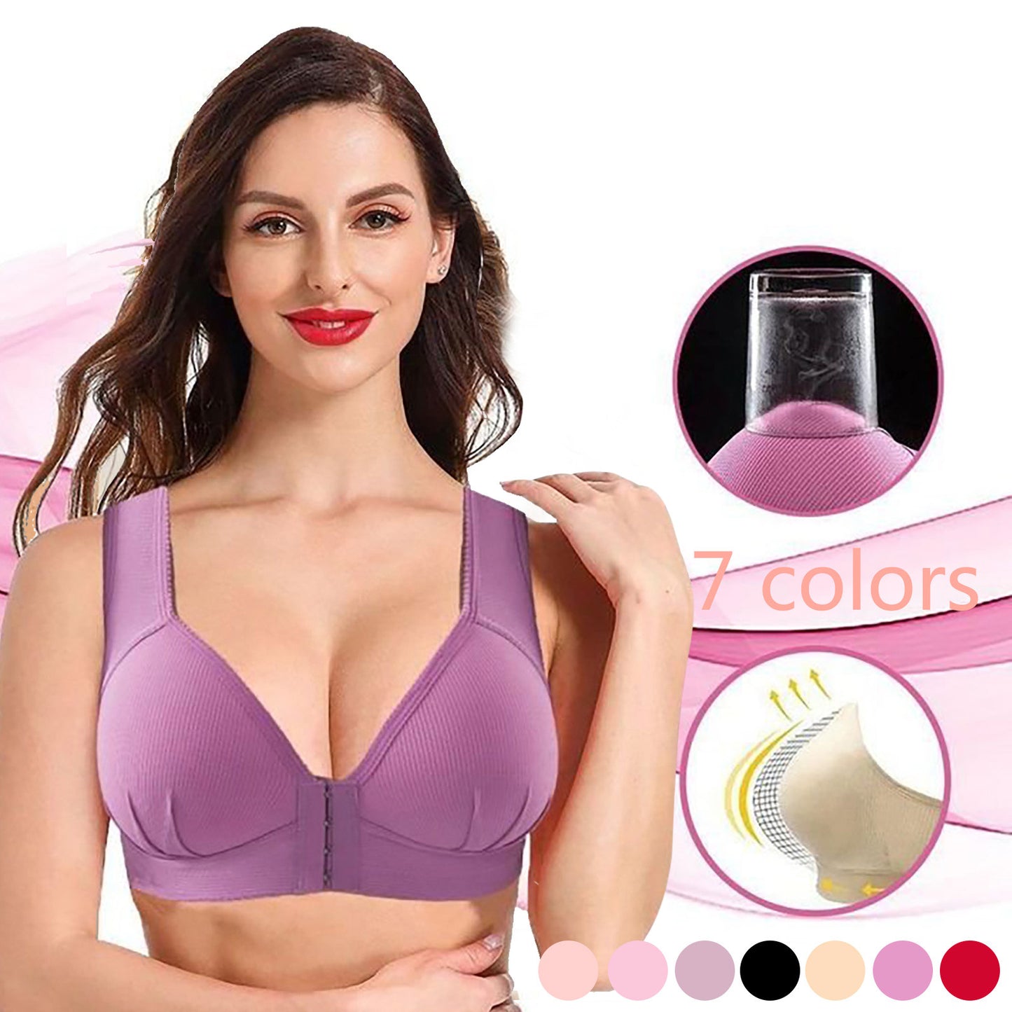 Plus Size Front Closure Wire-Free Sexy Push Up Bra