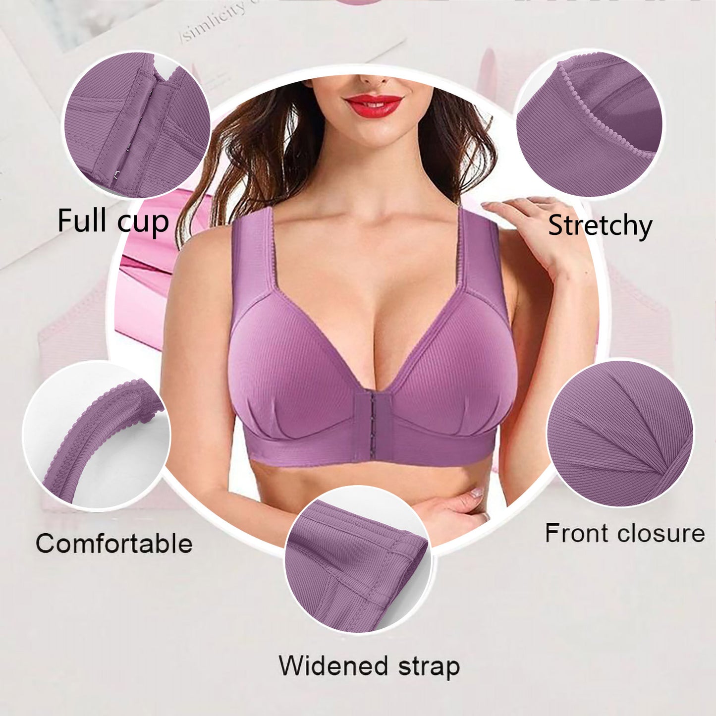 Plus Size Front Closure Wire-Free Sexy Push Up Bra