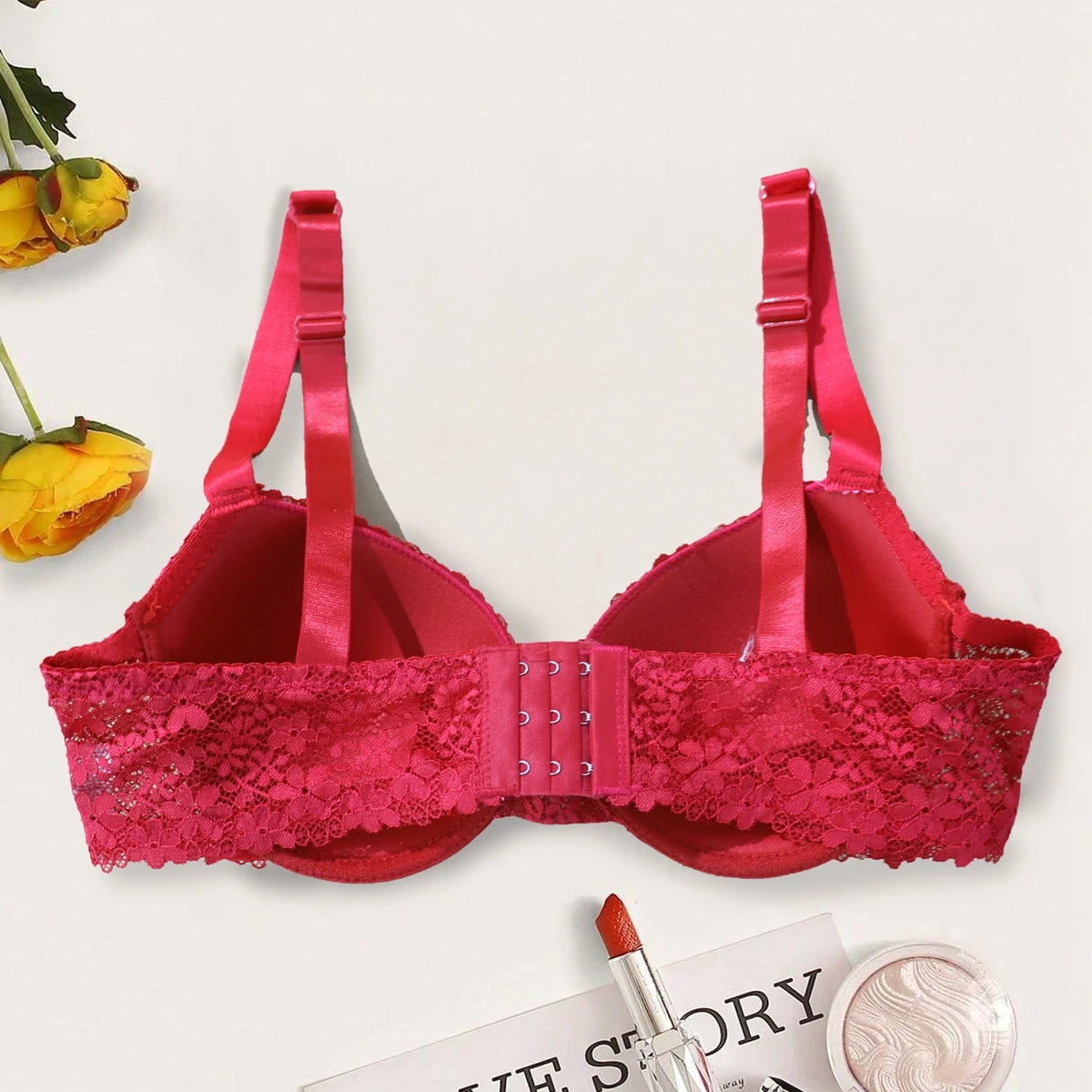 Rhinestone Breathable Floral Lace Everyday Bra