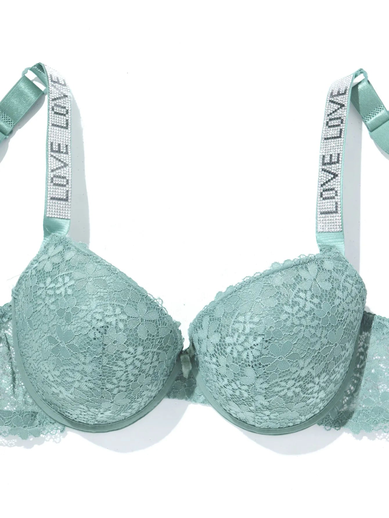 Rhinestone Breathable Floral Lace Everyday Bra