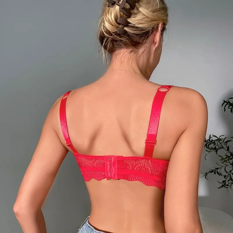 Rhinestone Strap Scallop Trim Bra